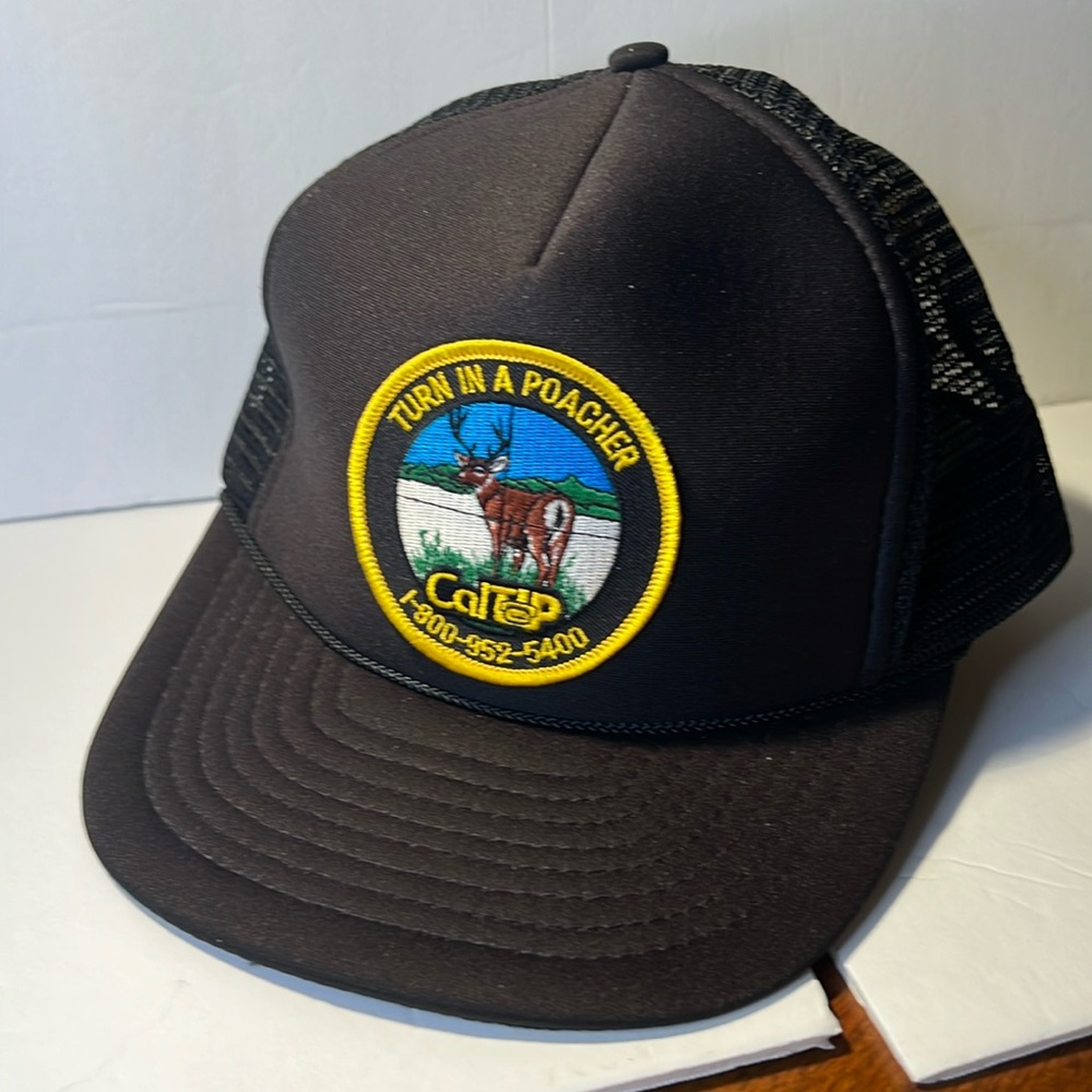 VTG Turn In A Poacher CalTip Snapback 3" Patch Trucker Hat Otto Cap Black